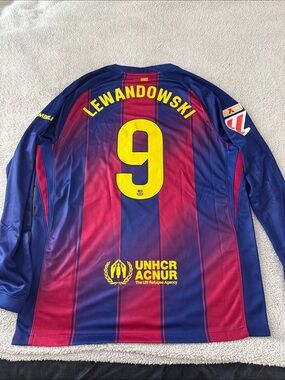 FC Barcelona #9 Robert Lewandowski 2025-26 La Liga Home Nike Long Sleeve